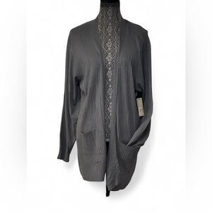 Open-Front Ribbed Cardigan Sweater - Gray